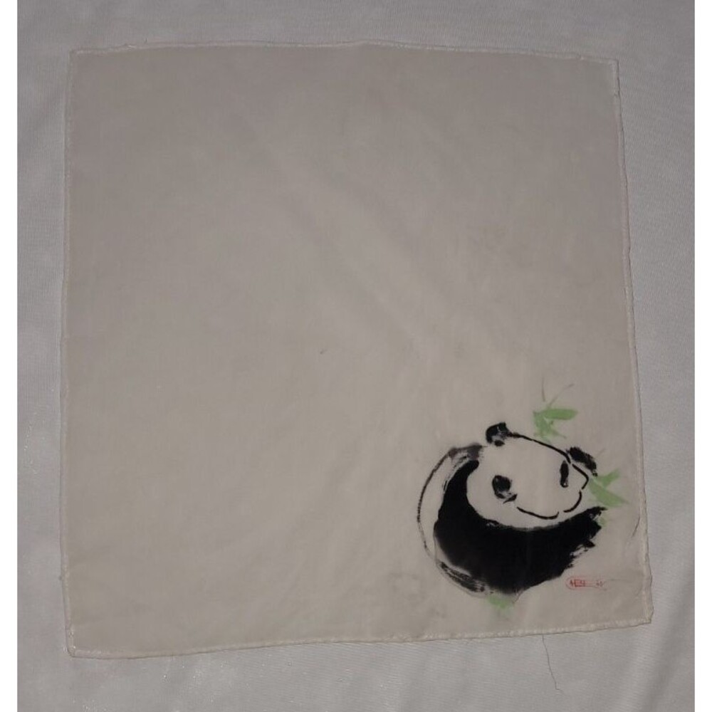 Vintage Pocket Scarf Silk Panda 12" x 12" Japanese